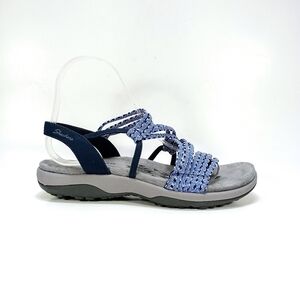 Skechers Reggae Slim Sketch Appeal Womens 7 Wide Blue Slingback Sandals